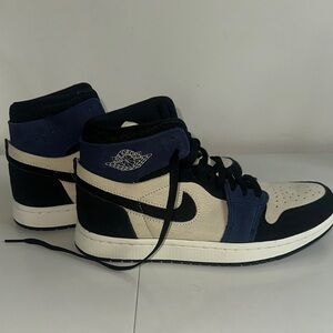 NWOT! Nike Air Jordan Black, Blue, and Cream Suede Sneakers with Iconic Design